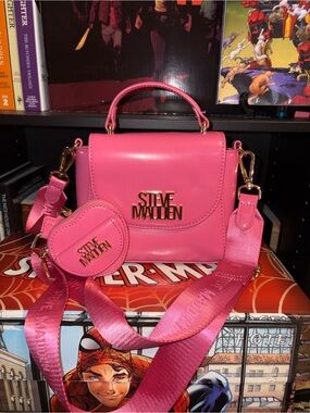 Steve Madden Hot Pink Top-Handle Satchel with Detachable Strap and Coin Pouch